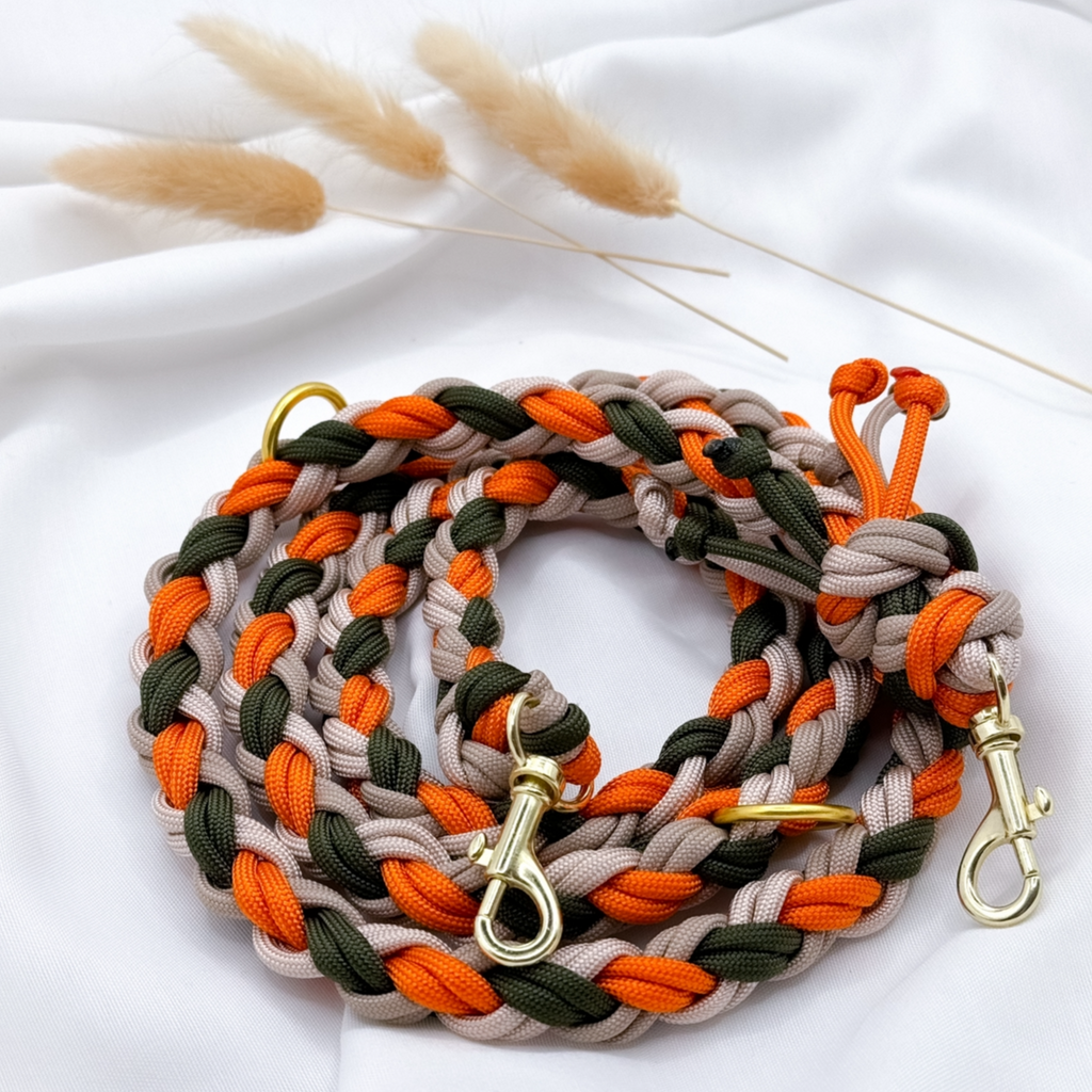 Paracordleine Hundeleine 4-Farbig Orange / Olive Standard - Peppaw Dogshop