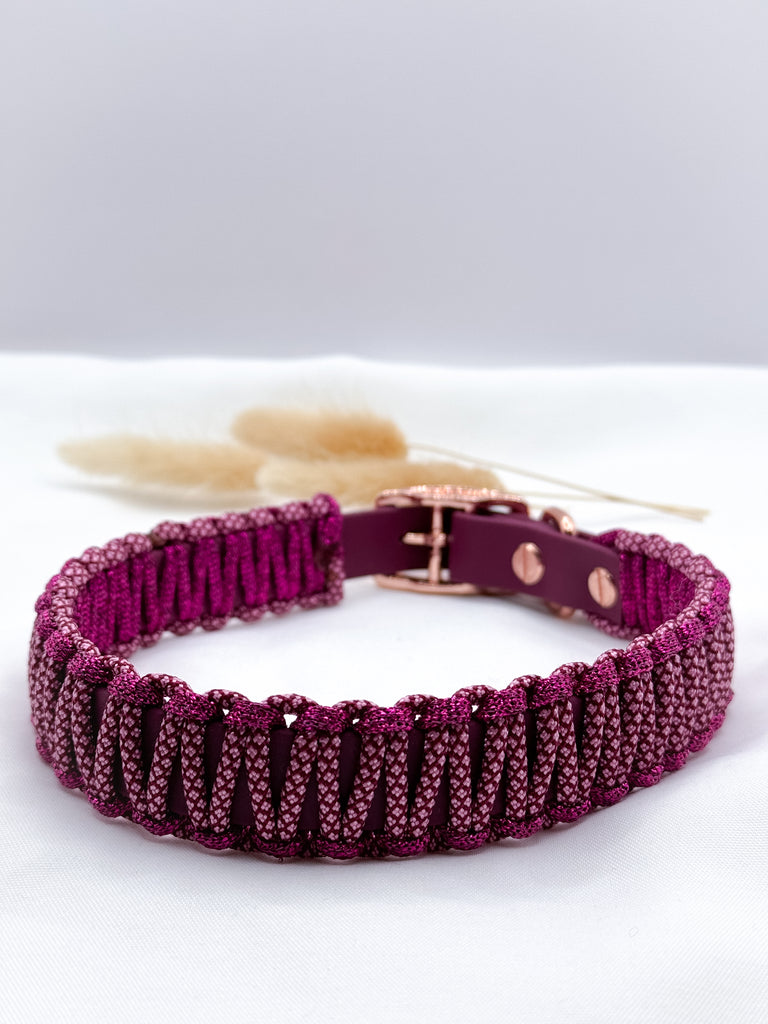 Biothanehalsband Gr. L Bordeaux Glitzer Roségold