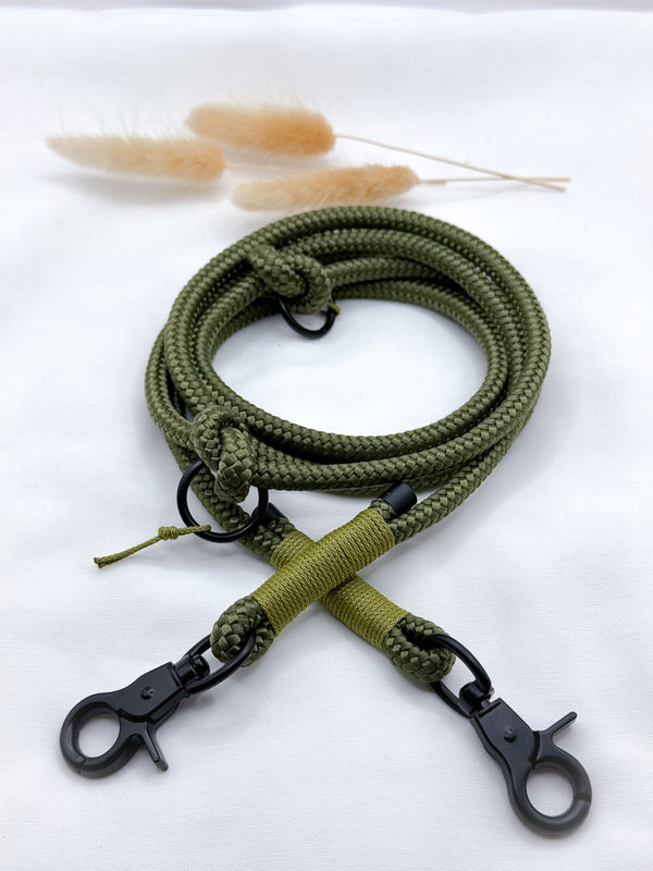 Olive Grüne Army Leine Tauleine schwarze Hardware - Peppaw Dogshop