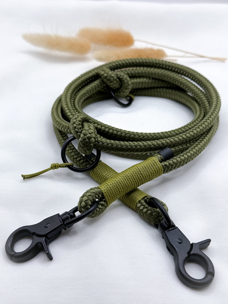 Olive Grüne Army Leine Tauleine schwarze Hardware - Peppaw Dogshop