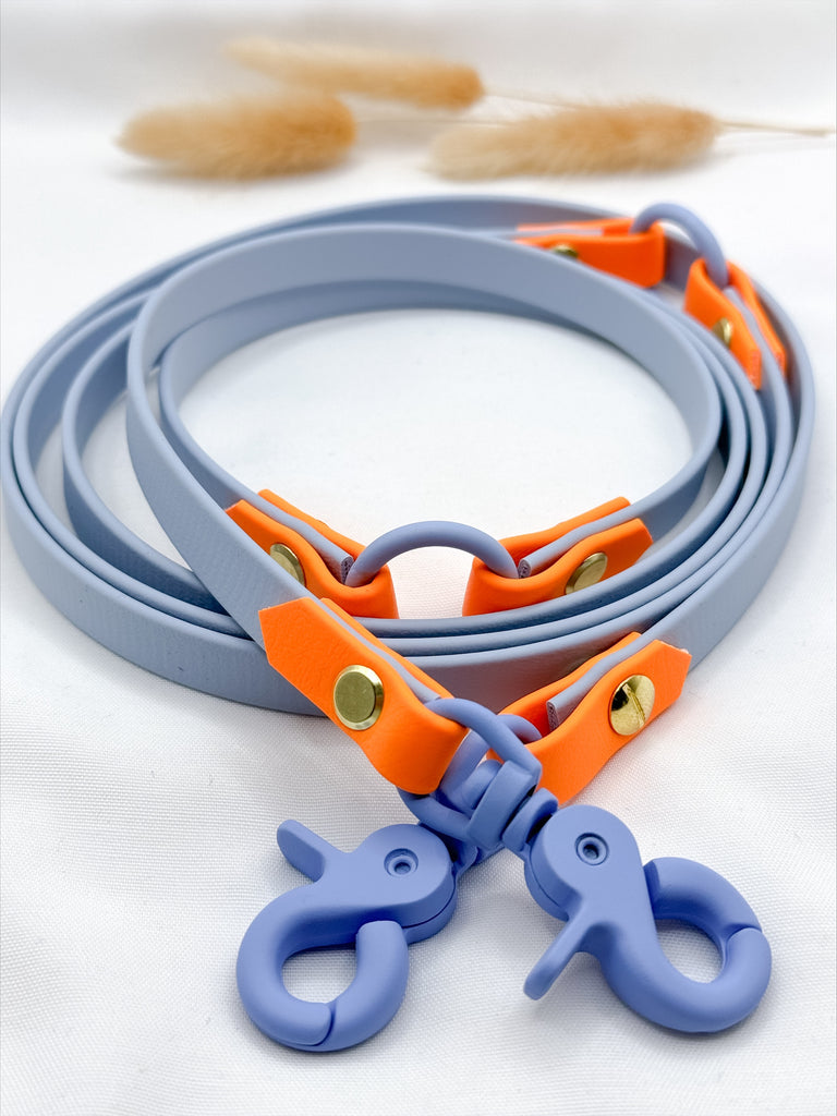 Biothaneleine Biothane Hundeleine Babyblau Orange Hardware